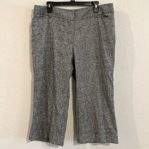 Lane Bryant Preppy Chambray Linen Wide Leg Cropped Cuffed Lined Zip Front Pant